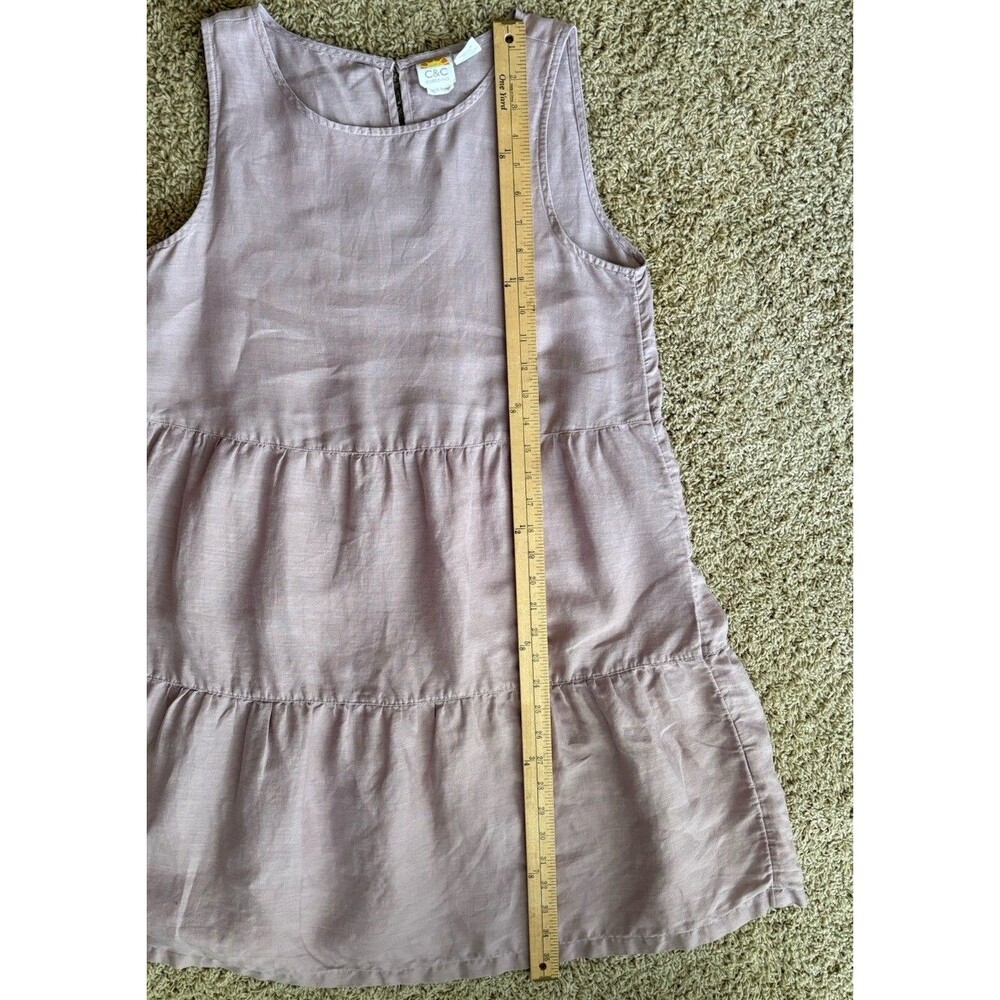 C & C California 100% Linen Sleeveless Dress Tiered Pink Size M Boho Resort - Picture 9 of 12